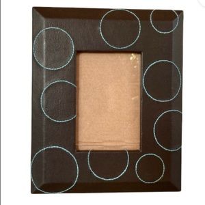 Picture Frame Faux Leather Vegan Brown Blue Teal Circles 7” x 8.5”
